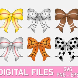 Sports Coquette Bow PNG Bundle, Game Day Sublimation Designs, Football, Volleyball, Baseball, Softball, Soccer, School Team PNG