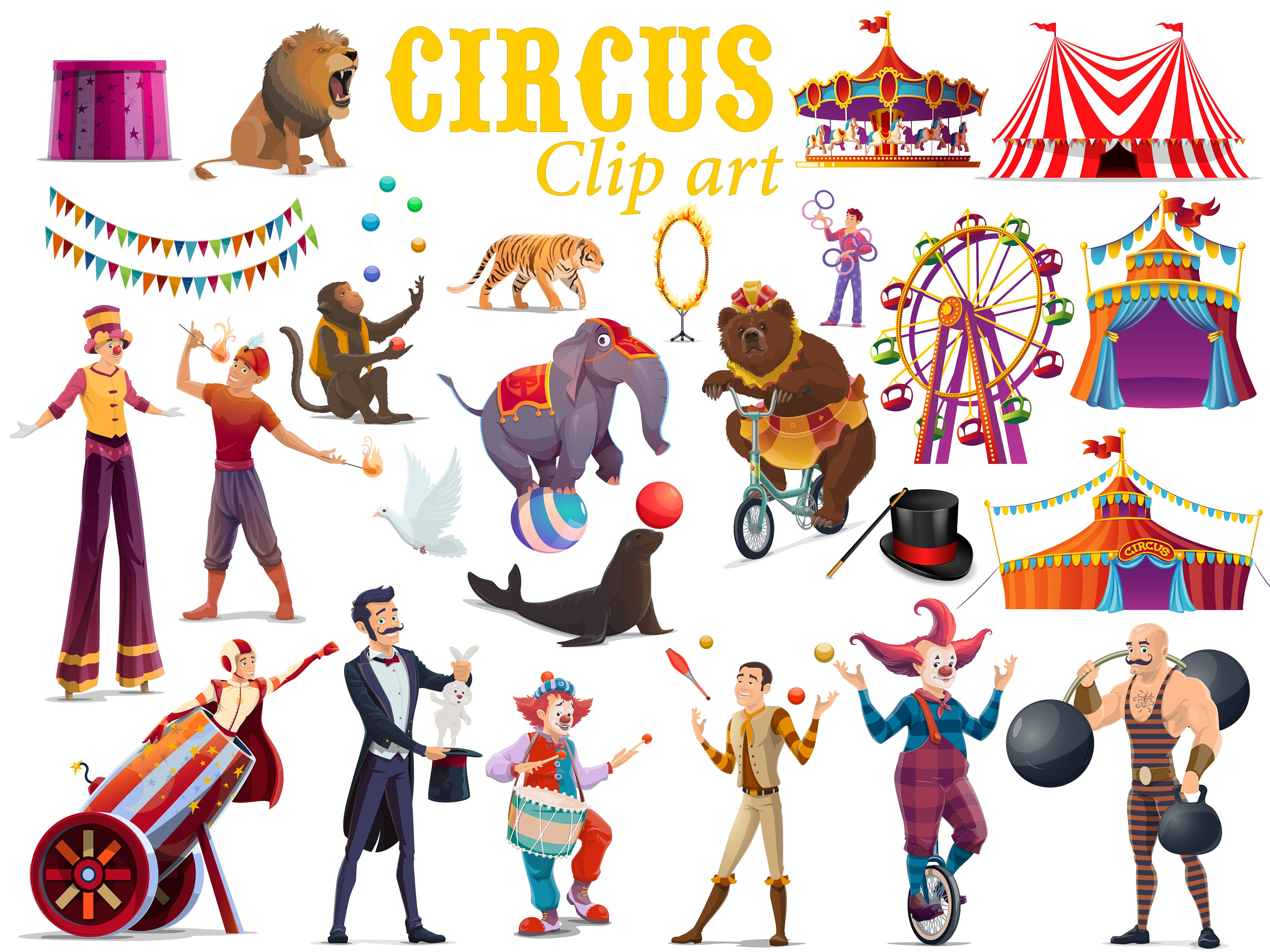 Circus Clipart Set Cute Carnival Illustrations of Circus Etsy