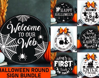 Placa redonda de Halloween SVG: Placa de boas-vindas, arquivo Cricut Cut