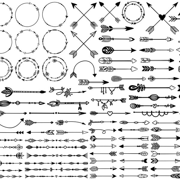 Arrows SVG Bundle, Archery Arrows SVG Bundle, Arrow monogram, Swirls svg, Boho arrow clipart, Arrows cut file, Text Divider Instant download