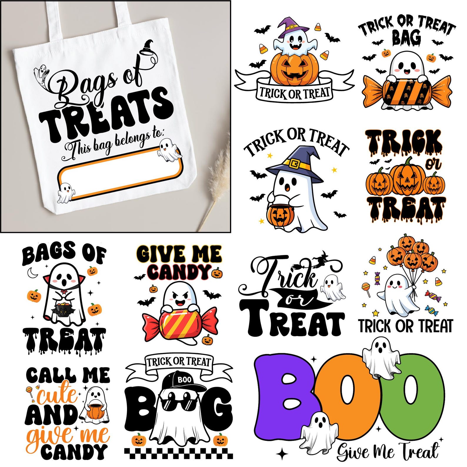 Halloween Trick or Treat Bag SVG Bundle: Candy Bags, Gift Designs ...