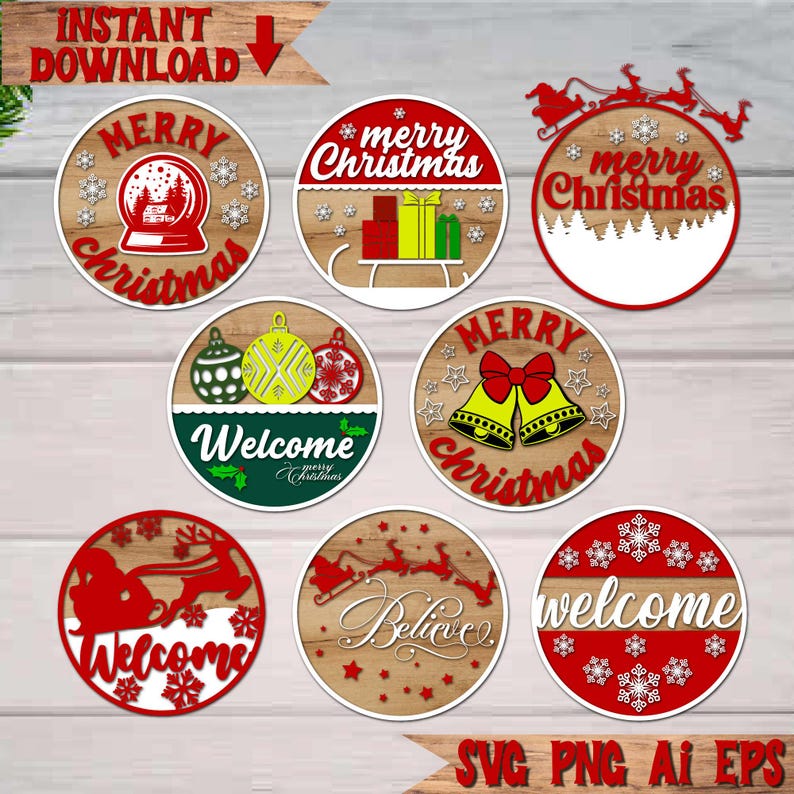 Christmas Door Hanger SVG Bundle | Welcome Sign Glowforge Laser Cut ...