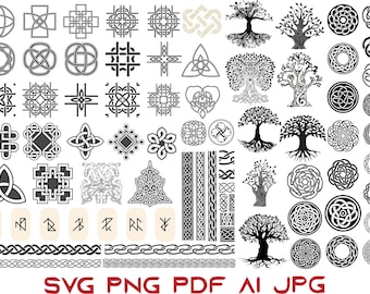 Celtic Viking SVG-bundel: knoopwerk, runen, krijgers (digitaal bestand)