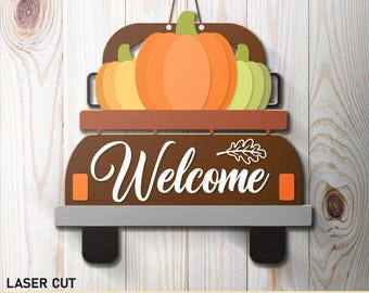 Herbst Türschild SVG Bundle: Lasergeschnittenes Kürbisdesign