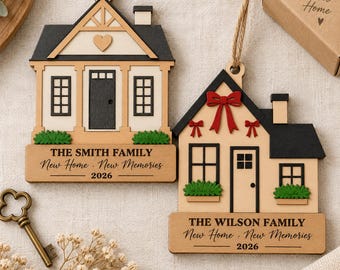 House Ornament SVG Bundle, Our New Home Gift Tags Laser Cut Files, Personalize Housewarming Real Estate Decoration for Glowforge