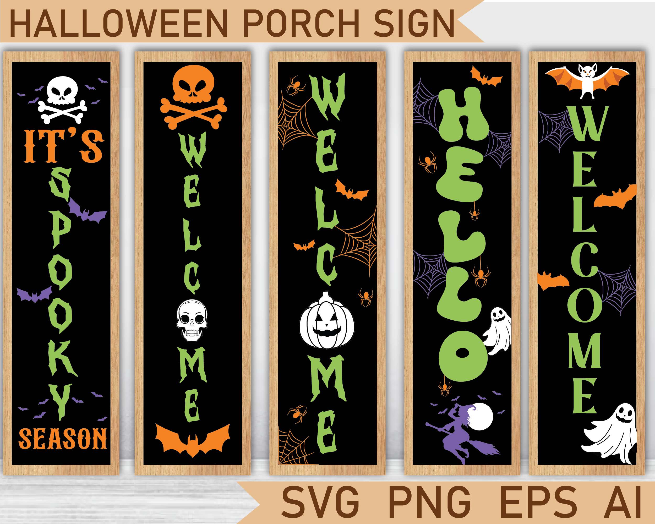 Halloween Porch Sign SVG Bundle: Fall Welcome Vertical Sign (digital ...