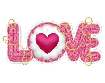 Crochet LOVE Valentine PNG, Valentine's Day PNG, Faux Knitted Yarn Download Sublimation Design