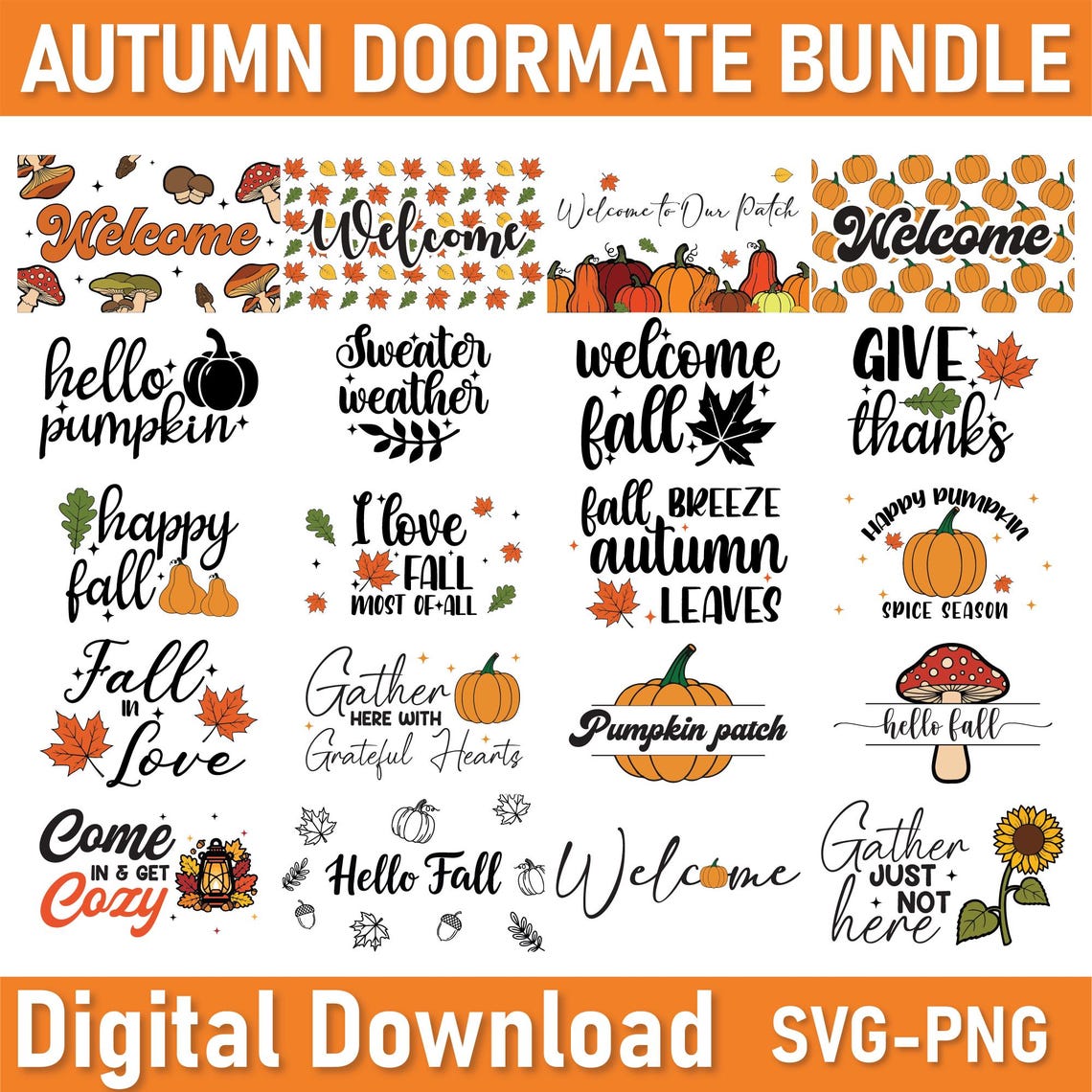 Letrero Fall Halloween Fall Doormat SVG Bundle: Funny Thanksgiving Welcome Sign PNG ...