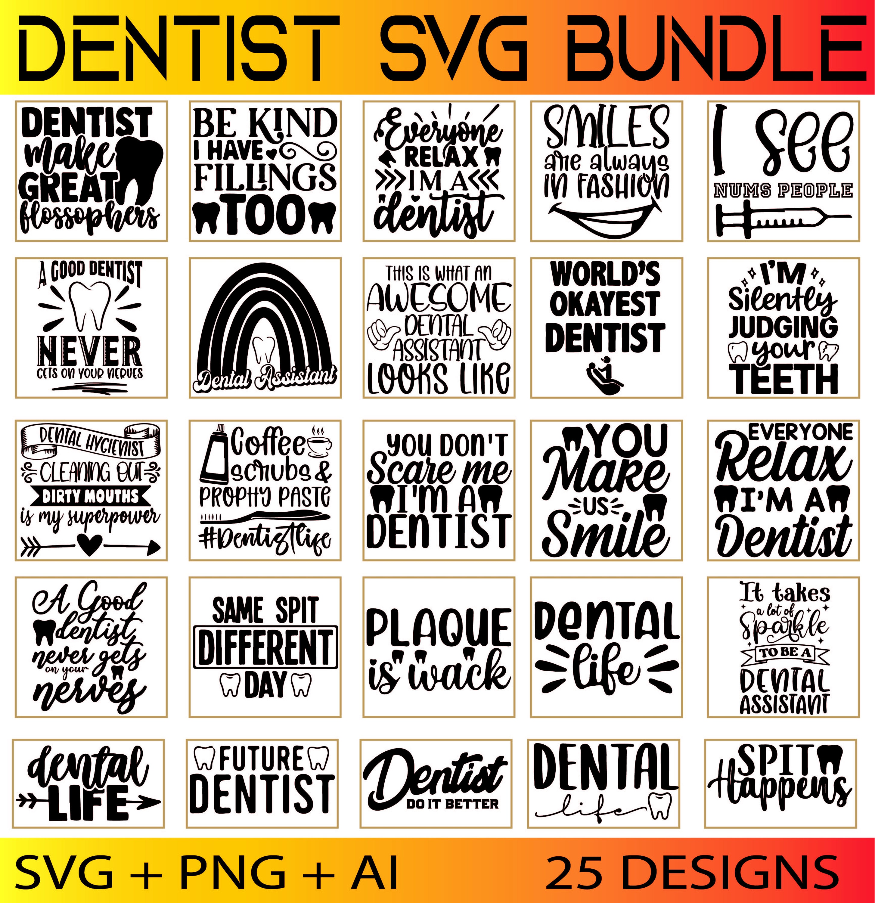 歯科医のSVGバンドル：面白い歯科用語集（デジタルファイル） - Etsy 日本, image size:2907x3000