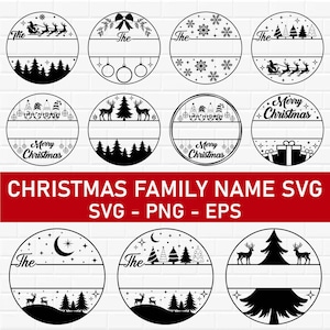 Monograma familiar navideño Svg, Letrero familiar navideño Svg, Monograma dividido Svg, Letrero con nombre de familia Svg, Marco de monograma Svg, Letrero de granja Svg