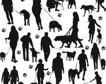 Family Dog Silhouette SVG: Walking Clipart (Digital Download)