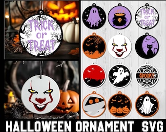 Halloween Ornaments SVG Bundle: Laser Cut Round Sign Designs (Digital Download)