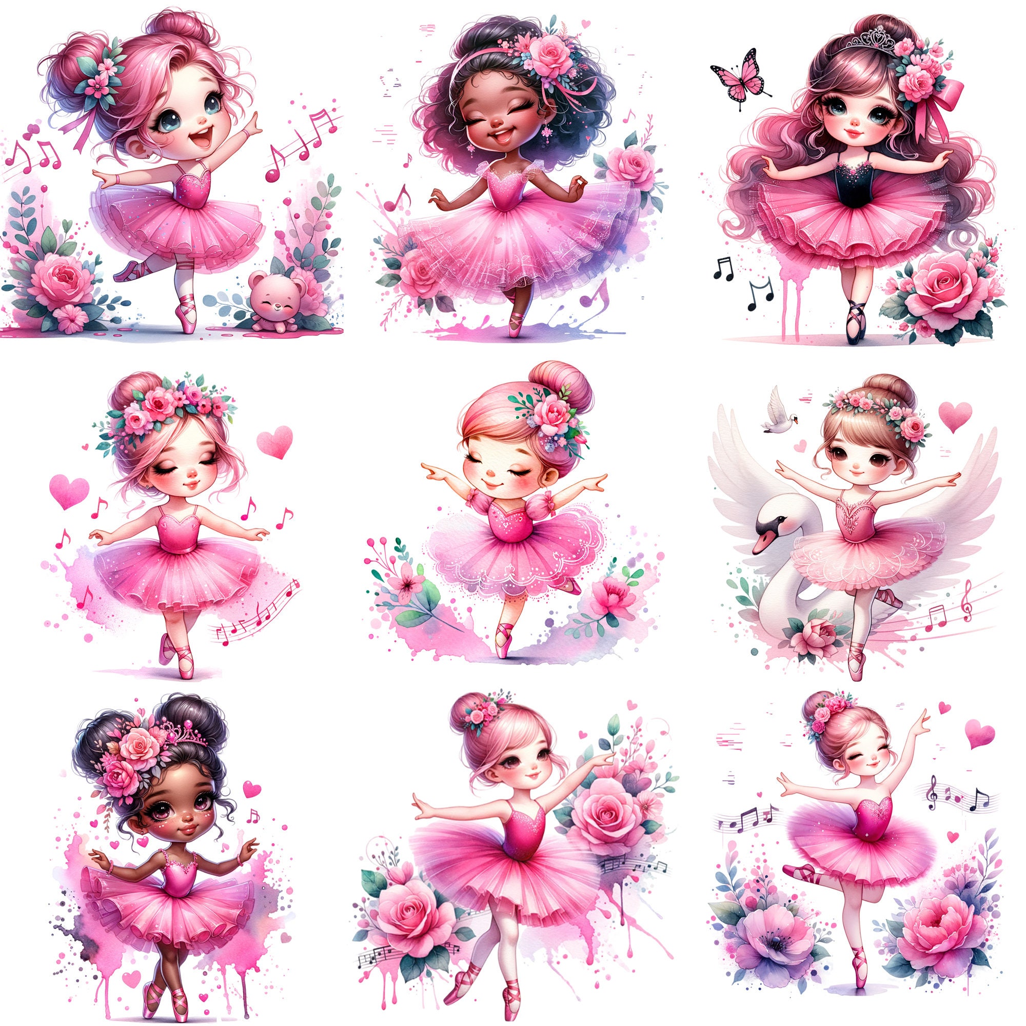 Watercolor Ballerina Clipart: Pink Ballet Girl PNG, Swan Lake - Etsy