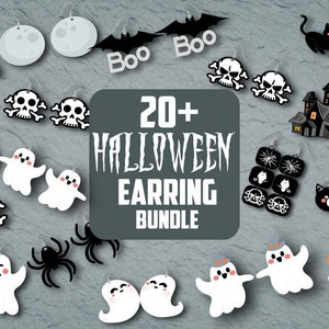 Brincos de Halloween SVG, Fantasma Fofo Svg, Enfeites de Halloween Fofos, Jóias de Halloween Svg, Brincos Svg Bundle, Brincos Svg Arquivo