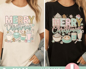 Merry Christmas Coffee PNG: Pastel Holiday Clipart (Digital Download)