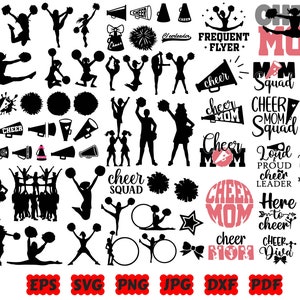 Cheerleader SVG-bundel: Pom Pom-clipart, cheer-stuntkunst (digitale download)