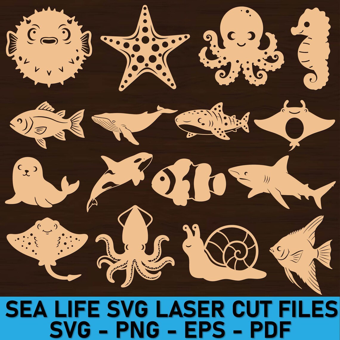 Sea Life SVG Bundle | Laser Cut Ocean Animals (digital Download) - Etsy