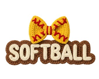 Crochet Softball Coquette PNG, Faux Yarn Sports Bow Softball Mom Game Day Sublimation Design