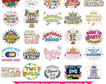 Birthday PNG Clipart Bundle, T-Shirt Sublimation Designs (Digital Download)