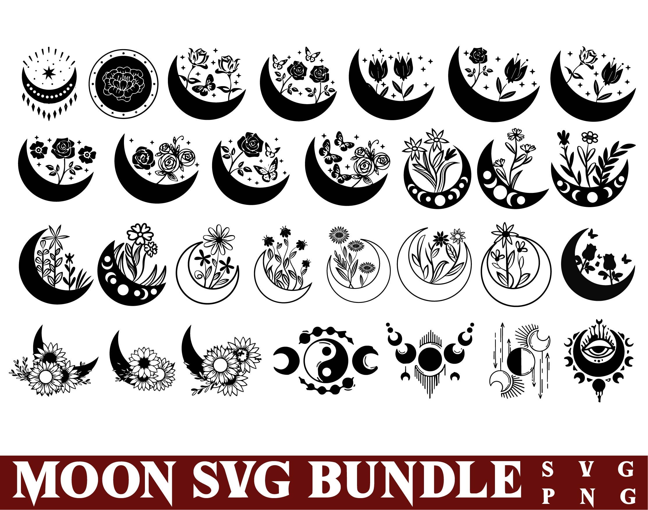 Floral Moon SVG Bundle – Celestial Cricut Cut Files (PNG) - Etsy