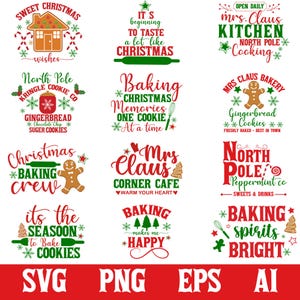 Paquete SVG de repostería navideña, agarraderas SVG, delantal navideño SVG, frases de repostería SVG, camiseta navideña SVG, archivo de corte divertido para cocina Cricut