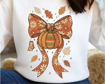 Pumpkin Coquette Bow PNG: Fall Preppy Sublimation Design (Digital Download)