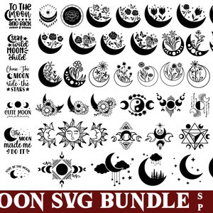 Maan SVG bundel - maan citaten PNG - bloemen maan Clipart - maan SVG gesneden bestanden voor Cricut - maan silhouet, maanstanden Svg, volle maan Svg