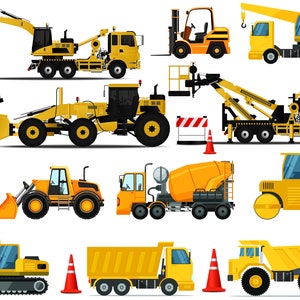 Clipart de camions de construction, grue pelle SVG, véhicules de transport, excavatrices, camion à benne basculante conception graphique usage commercial fichiers SVG