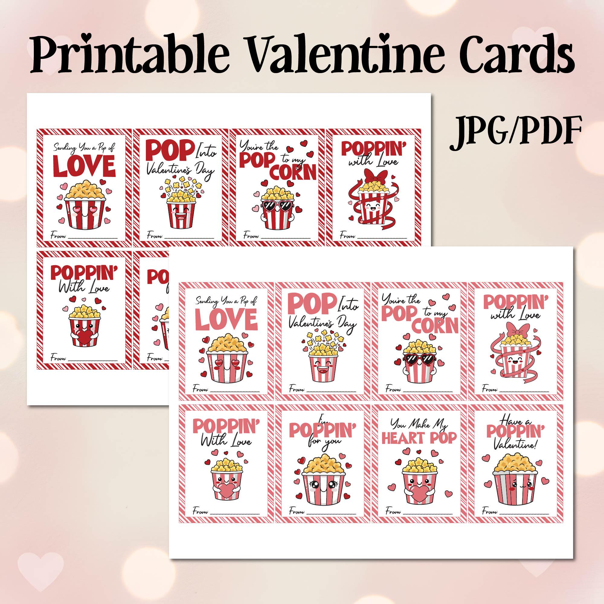 Popcorn Valentine Cards Printable | Kids Classroom Valentines Tags ...