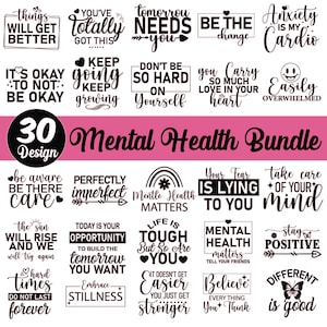 Citas sobre salud mental, camisetas con citas sobre salud mental, frases inspiradoras sobre salud mental, tazas con frases de salud mental positiva (Svg)