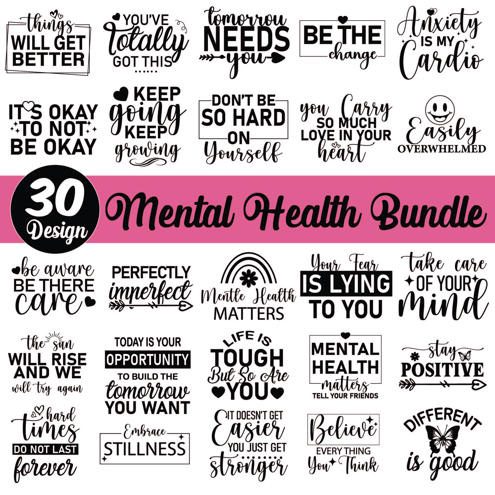 Mental Health Quotes SVG Bundle: Inspirational Designs (digital ...