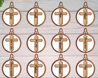 Cross Ornament SVG Bundle, Religious Nativity Laser Cut File Glowforge, Christmas PNG File