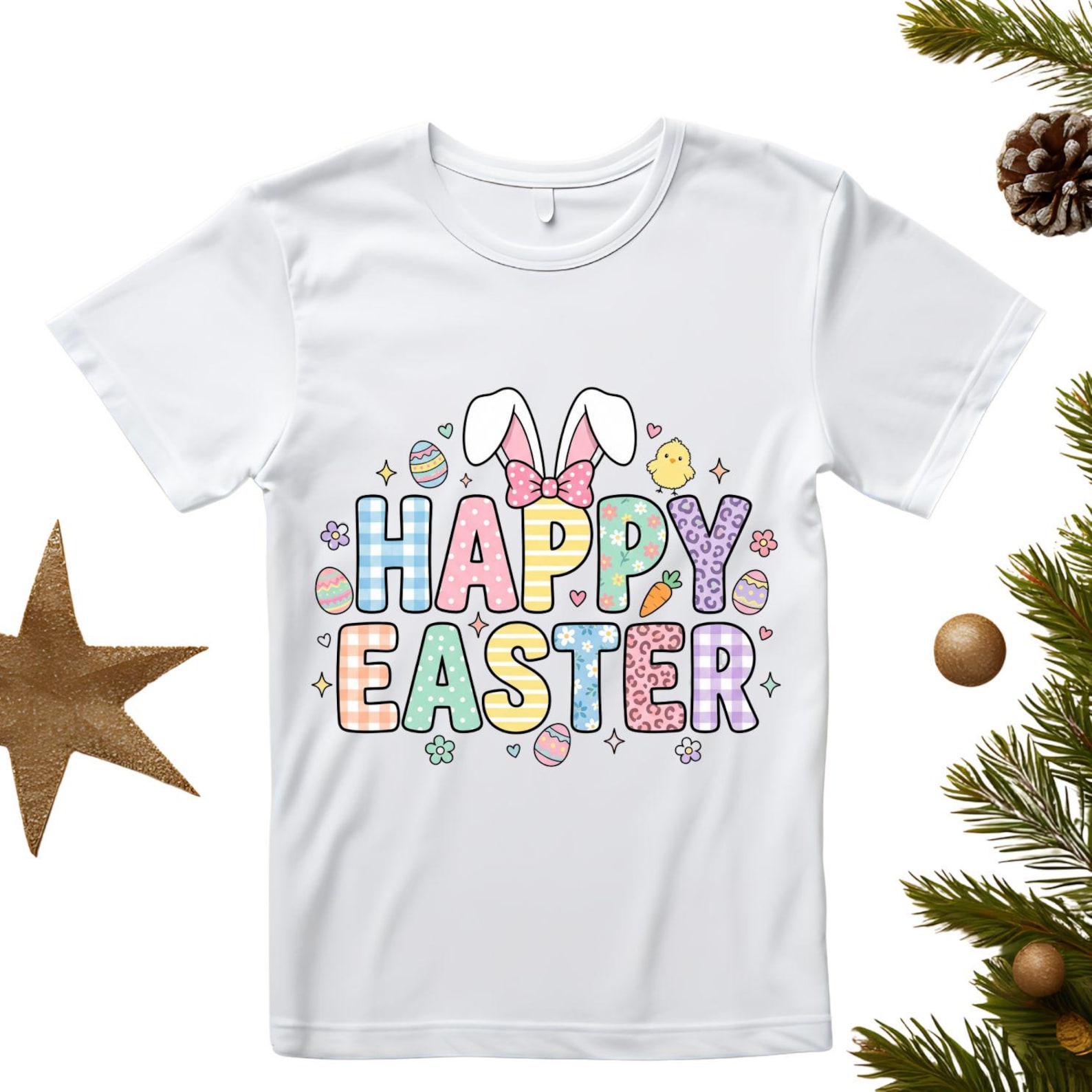 Happy Easter Bunny Ears Chick Eggs PNG Sublimation Design (digital ...