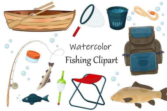 Watercolor Fishing Clipart - Fishing Items SVG Bundle - Download Fisherman  Sublimation fishing supplies Cute Digital Graphic Design