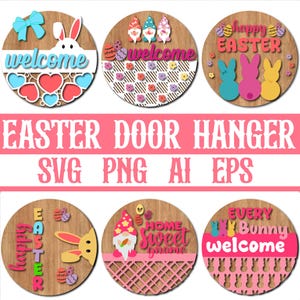 Panneau rond de Pâques, affiches de porte de Pâques, joyeuses Pâques Svg, Svg de panneau de bienvenue, fichier de coupe Svg de panneau de porte de Pâques
