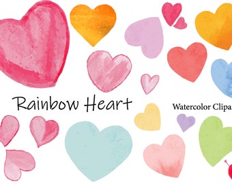 Watercolor Hearts clipart, Colorful Bright Heart - Multicolor Rainbow Love Hearts Instant Download Digital Illustrated