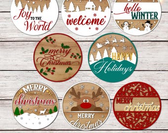 Kerst deurhanger Svg-bundel, feestelijk welkom deurborden decor, Glowforge lasergesneden bestand
