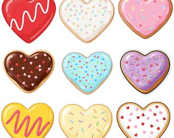 Valentines Heart Cookie PNG, Sweet Cookies Clipart Bundle Sublimation Design (Digital Download)