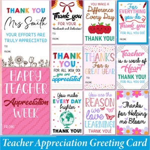 Teacher Appreciation Card Bundle: Thank You Cards for End of Year Gift (Digital Download)