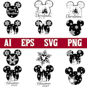 Christmas Mouse Ears SVG Bundle: Holiday Castle, Family Shirts (Digital Download)