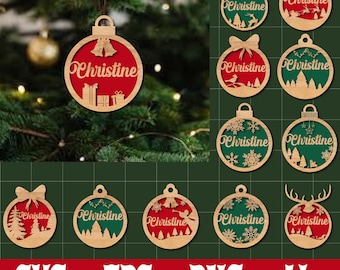 Kerstornament lasergesneden SVG-bestand: kerstbalontwerpen (digitale download)
