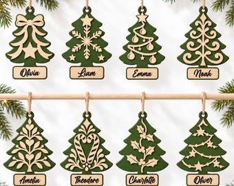 Christmas Tree Name Ornament SVG Set, Personalized Custom Name Xmas Designs for Laser Cut Files Digital Download