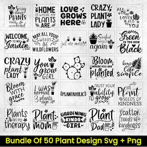 Bundle Svg pour les amateurs de plantes, lot de plantes d'intérieur SVG, clipart plantes en pot, jardin citation svg, svg plante folle dame, fichier bundle Boho pour Cricut
