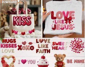 Valentine Png Bundle, Yarn Faux Knitted Valentine Sublimation Design, Digital Download