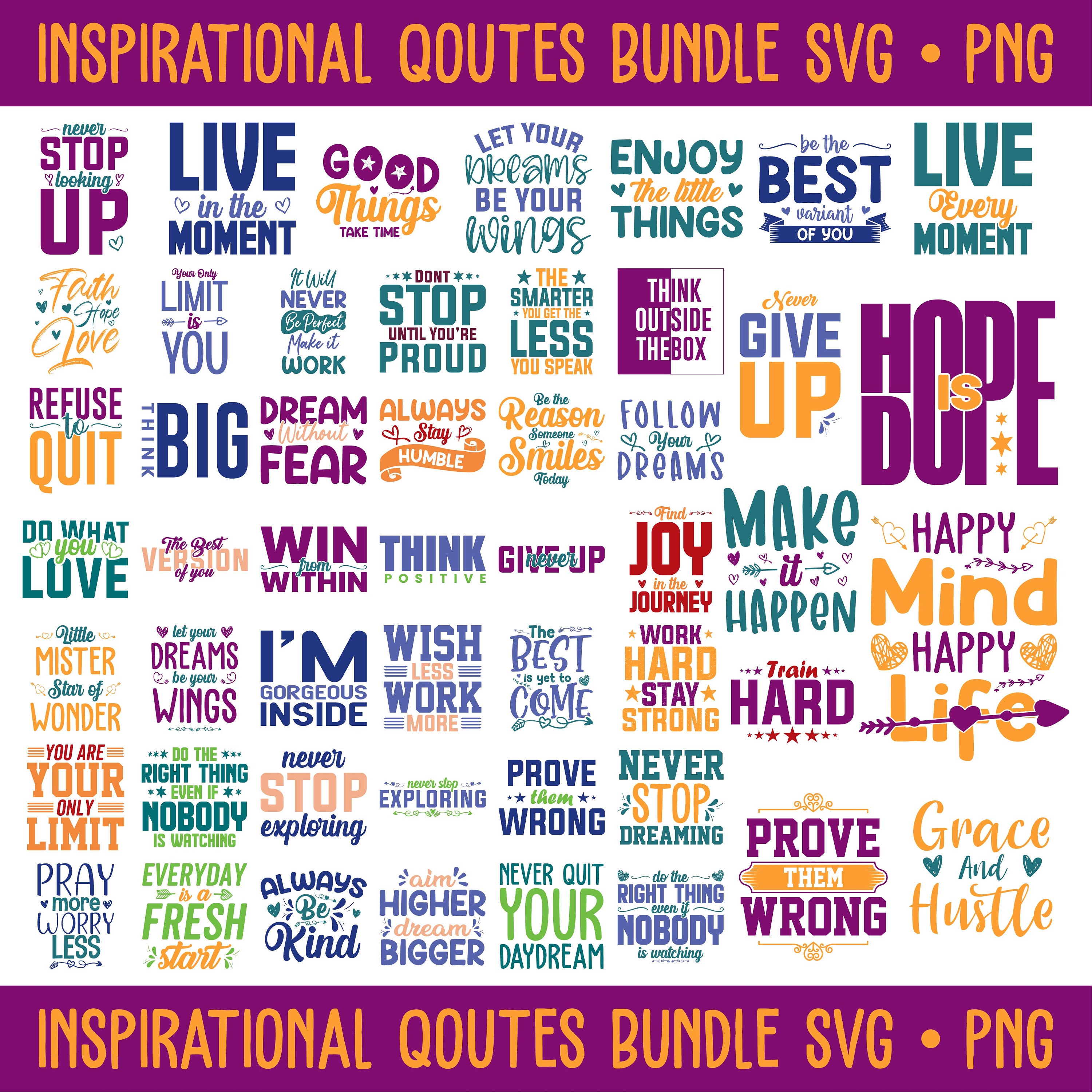 Motivational Quotes SVG Bundle: Inspirational Sayings, PNG Cut Files ...