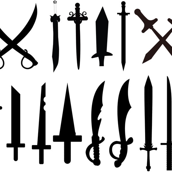 Swords Svg Bundle - Digital Sword silhouette, Weapon, Tools, dagger, axe Vector Instant Download File svg, JPG, ai, png