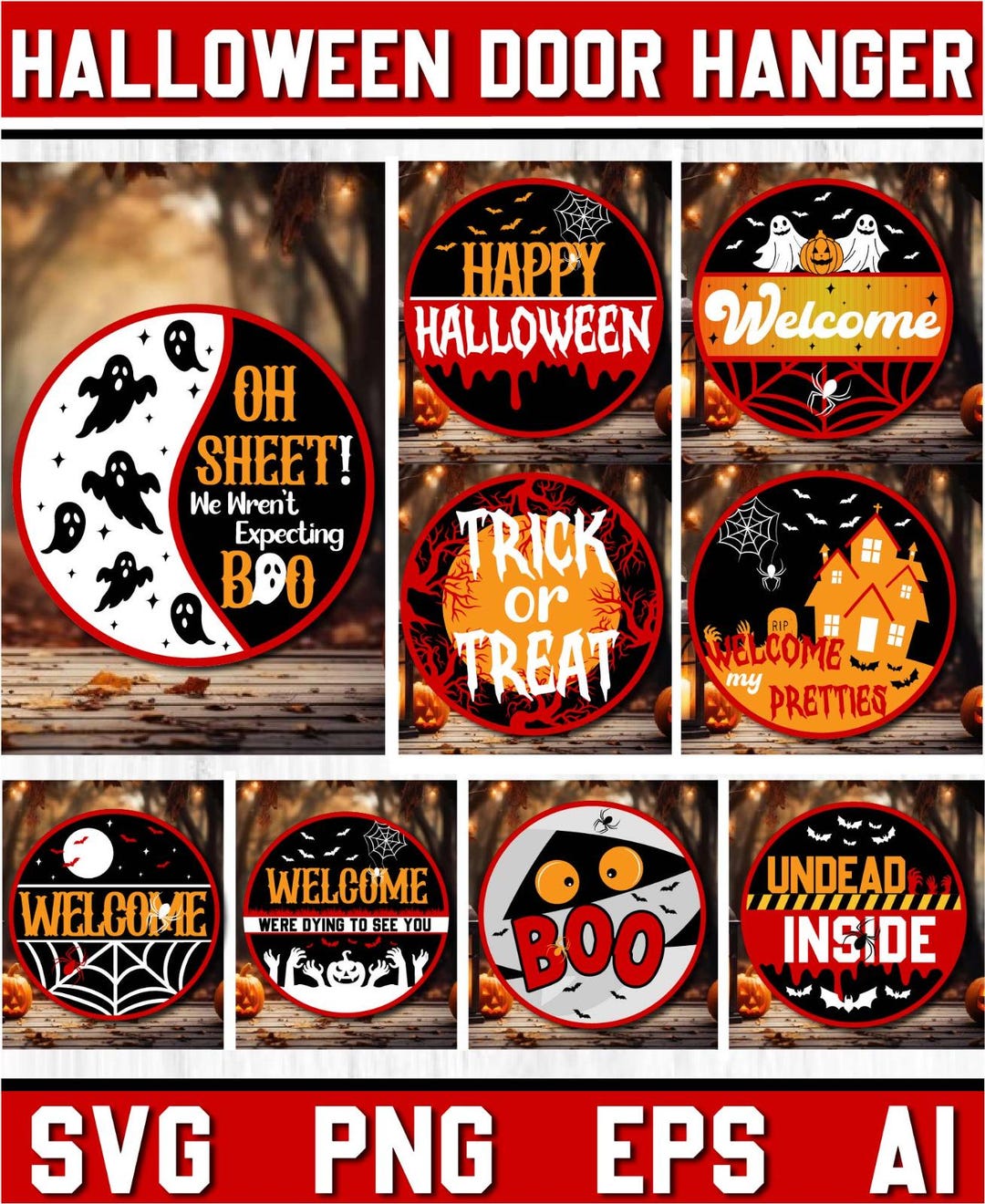 Halloween Door Sign SVG Bundle: Spooky Welcome Sign, Glowforge Laser ...