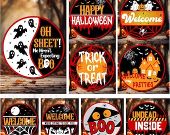 Pacchetto SVG di cartelli per porte di Halloween: cartello di benvenuto spettrale, file tagliato al laser Glowforge