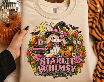 Halloween Bunny PNG, Witchy Rabbit With Pumpkins and Flowers, Cute Spooky Fall Sublimation Design, Digital Download