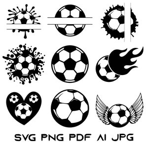 サッカー SVG バンドル、サッカー ボール SVG バンドル、フットボール png、サッカー ハート、ラブ サッカー、サッカー クリップアート、クリカットおよびシルエット用サッカー ボール
